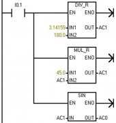 
					西门子PLC用数学函数变换指令求45度正弦值